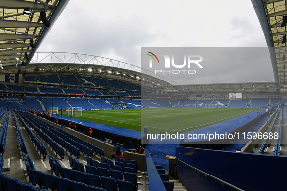 General view inside the American Express Community Stadium, home to Brighton, during the Premier League match between Brighton and Hove Albi...