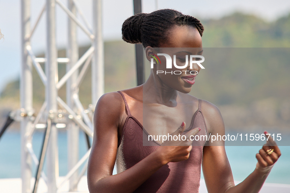 Lupita Nyong'o and Alvaro Norte attend the photocall of the film ''The Wild Robot'' during the 72nd San Sebastian International Film Festiva...