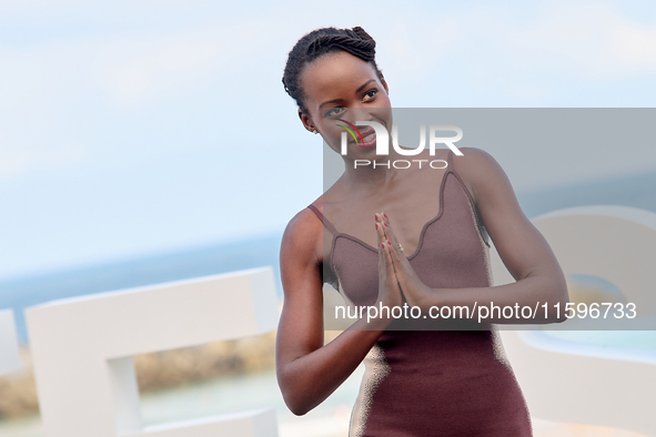 Lupita Nyong'o and Alvaro Norte attend the photocall of the film ''The Wild Robot'' during the 72nd San Sebastian International Film Festiva...