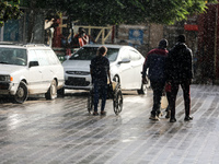 A view of rainfall at Al-Aqsa Martyrs Hospital in Deir al-Balah, central Gaza Strip, on September 22, 2024, amid the ongoing war between Isr...