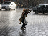 A view of rainfall at Al-Aqsa Martyrs Hospital in Deir al-Balah, central Gaza Strip, on September 22, 2024, amid the ongoing war between Isr...