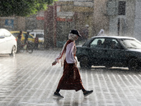 A view of rainfall at Al-Aqsa Martyrs Hospital in Deir al-Balah, central Gaza Strip, on September 22, 2024, amid the ongoing war between Isr...