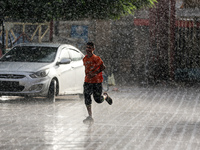 A view of rainfall at Al-Aqsa Martyrs Hospital in Deir al-Balah, central Gaza Strip, on September 22, 2024, amid the ongoing war between Isr...