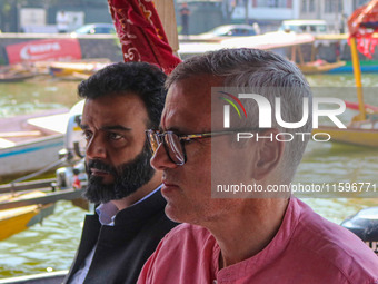 Member of Parliament and National Conference (NC) leader Aga Syed Ruhullah Mehdi, left, and Omar Abdullah, the leader of Jammu and Kashmir N...