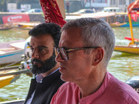 Member of Parliament and National Conference (NC) leader Aga Syed Ruhullah Mehdi, left, and Omar Abdullah, the leader of Jammu and Kashmir N...