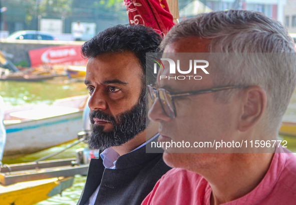 Member of Parliament and National Conference (NC) leader Aga Syed Ruhullah Mehdi, left, and Omar Abdullah, the leader of Jammu and Kashmir N...