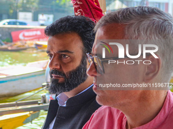 Member of Parliament and National Conference (NC) leader Aga Syed Ruhullah Mehdi, left, and Omar Abdullah, the leader of Jammu and Kashmir N...