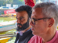 Member of Parliament and National Conference (NC) leader Aga Syed Ruhullah Mehdi, left, and Omar Abdullah, the leader of Jammu and Kashmir N...