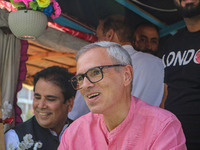 Omar Abdullah, the leader of Jammu and Kashmir National Conference (JKNC), looks on during an election rally at Dal Lake, ahead of the secon...