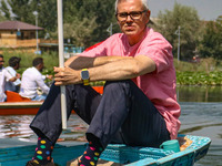 Omar Abdullah, the leader of Jammu and Kashmir National Conference (JKNC), looks on during an election rally at Dal Lake, ahead of the secon...