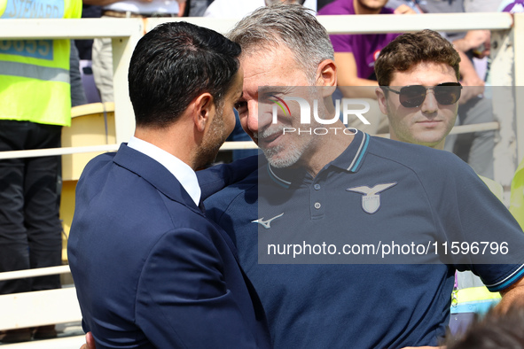 Head Coach Raffaele Palladino of ACF Fiorentina  talks to Head Coach Marco Baroni of SS Lazio , prior to the Italian Serie A football match...