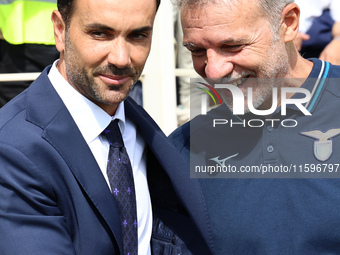 Head Coach Raffaele Palladino of ACF Fiorentina  talks to Head Coach Marco Baroni of SS Lazio , prior to the Italian Serie A football match...