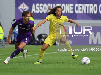 Edoardo Bove of ACF Fiorentina and Matteo Guendouzi of SS Lazio ,battle for the ball during the Italian Serie A football match between ACF F...