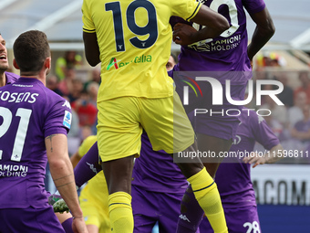 Moise Kean of ACF Fiorentina and Boulaye Dia of SS Lazio ,battle for the ball during the Italian Serie A football match between ACF Fiorenti...