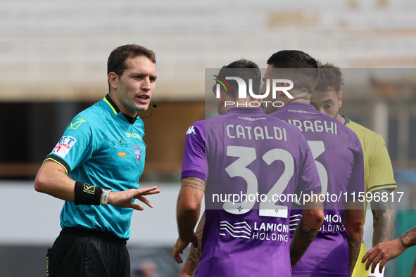 Cristiano Biraghi  of ACF Fiorentina speaks to referee during the Italian Serie A football match between ACF Fiorentina and SS Lazio ,on Sep...