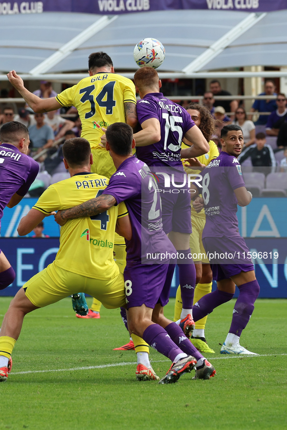 Pietro Comuzzo of ACF Fiorentina and Mario Gila of SS Lazio ,battle for the ball during the Italian Serie A football match between ACF Fiore...