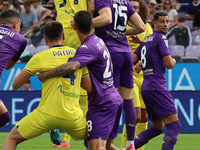 Pietro Comuzzo of ACF Fiorentina and Mario Gila of SS Lazio ,battle for the ball during the Italian Serie A football match between ACF Fiore...