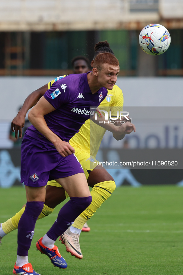 Pietro Comuzzo of ACF Fiorentina controls the ball during the Italian Serie A football match between ACF Fiorentina and SS Lazio ,on Septemb...