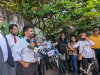 Sri Lanka's presidential candidate of National People's Power (NPP), Anura Kumara Dissanayake, speaks to the press after casting his vote at...