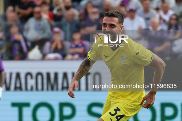 Mario Gila of SS Lazio celebrates after scoring his team's goal during  the Italian Serie A football match between ACF Fiorentina and SS Laz...