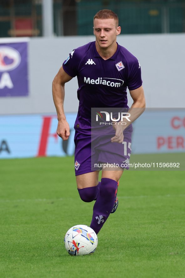 Pietro Comuzzo of ACF Fiorentina controls the ball during the Italian Serie A football match between ACF Fiorentina and SS Lazio ,on Septemb...