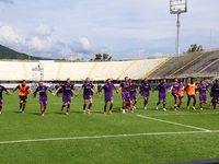 ACF Fiorentina players greet the curve of its fans after the victory between the Italian Serie A football match between ACF Fiorentina and S...