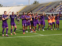 ACF Fiorentina players greet the curve of its fans after the victory between the Italian Serie A football match between ACF Fiorentina and S...