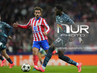 Castello Lukeba centre-back of RB Leipzig and France during the UEFA Champions League 2024/25 League Phase MD1 match between Atletico de Mad...