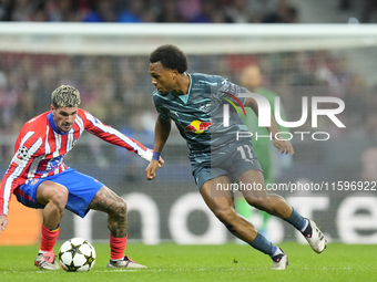 Lois Openda centre-forward of RB Leipzig and Belgium during the UEFA Champions League 2024/25 League Phase MD1 match between Atletico de Mad...