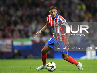 Nahuel Molina right-back of Atletico de Madrid and Argentina controls the ball during the UEFA Champions League 2024/25 League Phase MD1 mat...