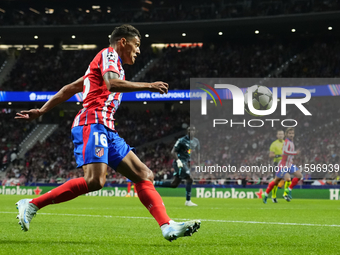 Nahuel Molina right-back of Atletico de Madrid and Argentina controls the ball during the UEFA Champions League 2024/25 League Phase MD1 mat...