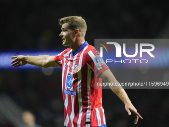 Alexander Sorloth centre-forward of Atletico de Madrid and Norway reacts during the UEFA Champions League 2024/25 League Phase MD1 match bet...