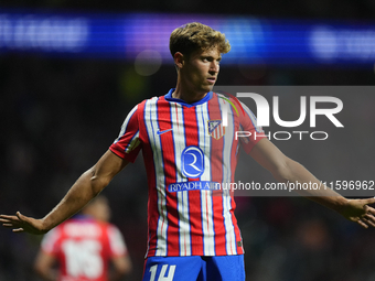 Marcos Llorente central midfield of Atletico de Madrid and Spain reacts during the UEFA Champions League 2024/25 League Phase MD1 match betw...