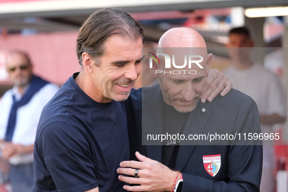 (Left to right) Edoardo Gorini, Head Coach of AS Cittadella 1973, and Davide Possanzini, Head Coach of Mantova 1911, during the Italian Seri...