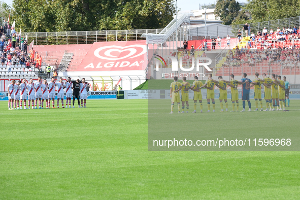 A minute of reflection for Salvatore Schillaci's death takes place before the Italian Serie B soccer championship match between Mantova Calc...