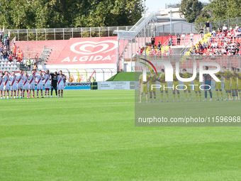 A minute of reflection for Salvatore Schillaci's death takes place before the Italian Serie B soccer championship match between Mantova Calc...