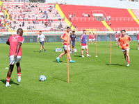 Mantova Calcio 1911 warms up during the Italian Serie B soccer championship match against AS Cittadella 1973 at Danilo Martelli Stadium in M...