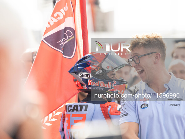 Marc Marquez participates in the Gran Premio Pramac dell'Emilia Romagna Grand Prix Race MotoGP on Sunday at Misano World Circuit Marco Simon...