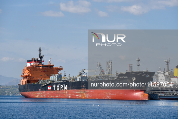 The US-flagged fuel tanker TORM THOR docks at the Motor Oil facilities in Agioi Theodoroi port near the city of Corinth, Greece, on Septembe...