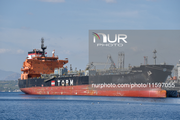 The US-flagged fuel tanker TORM THOR docks at the Motor Oil facilities in Agioi Theodoroi port near the city of Corinth, Greece, on Septembe...