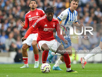 Anthony Elanga of Nottingham Forest is in action during the Premier League match between Brighton and Hove Albion and Nottingham Forest at t...