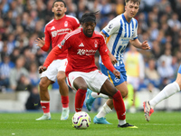 Anthony Elanga of Nottingham Forest is in action during the Premier League match between Brighton and Hove Albion and Nottingham Forest at t...