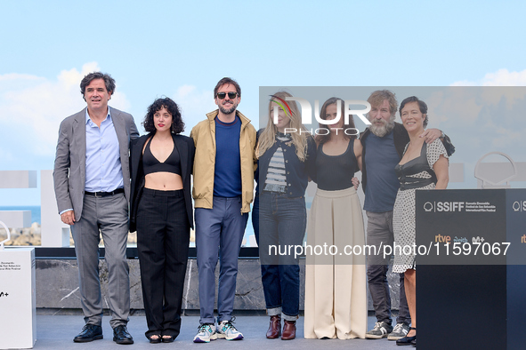 Pilar Palomero, Patricia Lopez Arnaiz, Antonio de la Torre, Julian Lopez, and Marina Guerola attend the photocall of the film ''Los Destello...