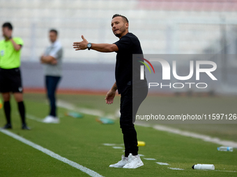 Andrew Cohen, head coach of Gzira United, gestures during the Malta 360 Sports Premier League soccer match between the two teams at the Nati...