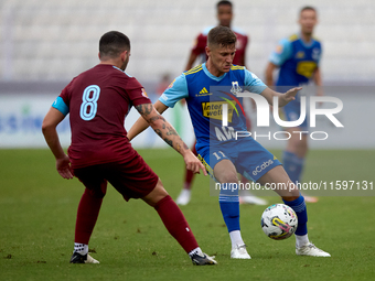 Myles Beerman (R) of Sliema Wanderers is confronted by Zachary Scerri (L), captain of Gzira United, during the Malta 360 Sports Premier Leag...