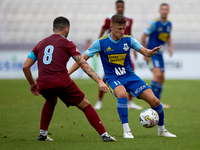 Myles Beerman (R) of Sliema Wanderers is confronted by Zachary Scerri (L), captain of Gzira United, during the Malta 360 Sports Premier Leag...