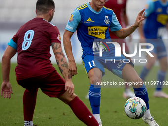 Myles Beerman (R) of Sliema Wanderers is confronted by Zachary Scerri (L), captain of Gzira United, during the Malta 360 Sports Premier Leag...