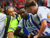 Danny Welbeck of Brighton celebrates after scoring a goal to make it 2-1 during the Premier League match between Brighton and Hove Albion an...