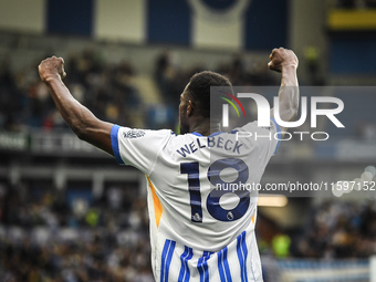 Danny Welbeck of Brighton gestures towards the Forest supporters after scoring a goal to make it 2-1 during the Premier League match between...