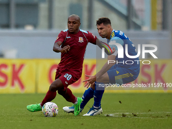 Alex Da Paixao Alves (L) of Gzira United is followed by Murilo Henrique Freire Bernardo (R) of Sliema Wanderers during the Malta 360 Sports...